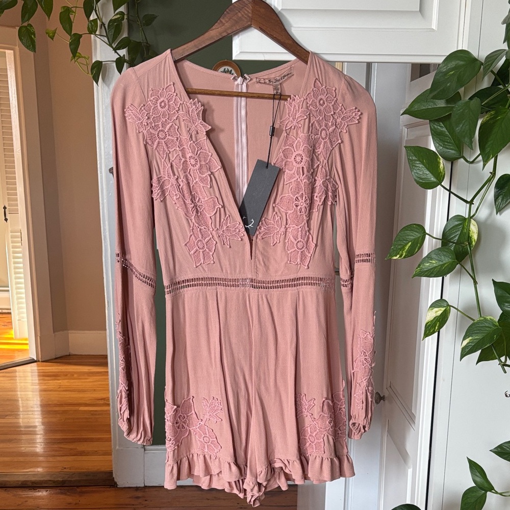 For Love And Lemons Blush Pink Lace Romper